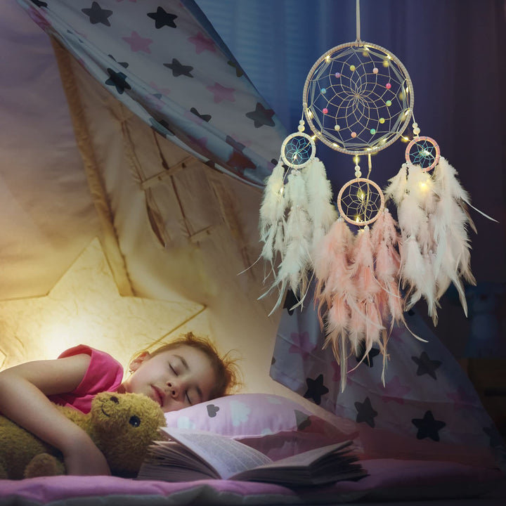 Olivenorma Indian Style Acchiappasogni con tre anelli e piume 