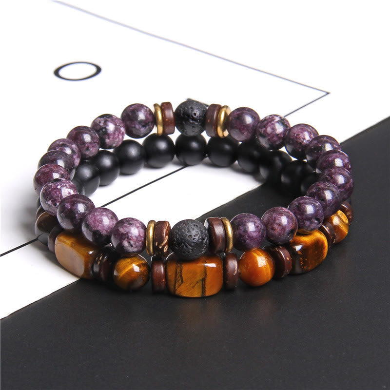 Olivenorma Set di bracciali in pietra occhio di tigre turchese africano