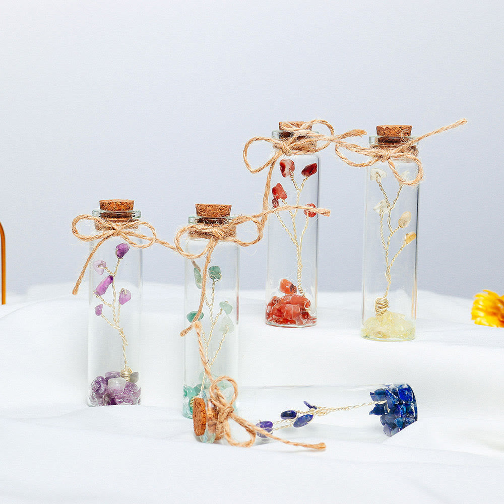 Decorazione per bottiglia di vetro in pietra frantumata con cristallo di chakra Olivenorma