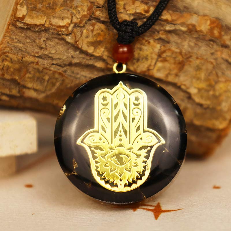 Collana di trasformazione in ossidiana con Hamsa