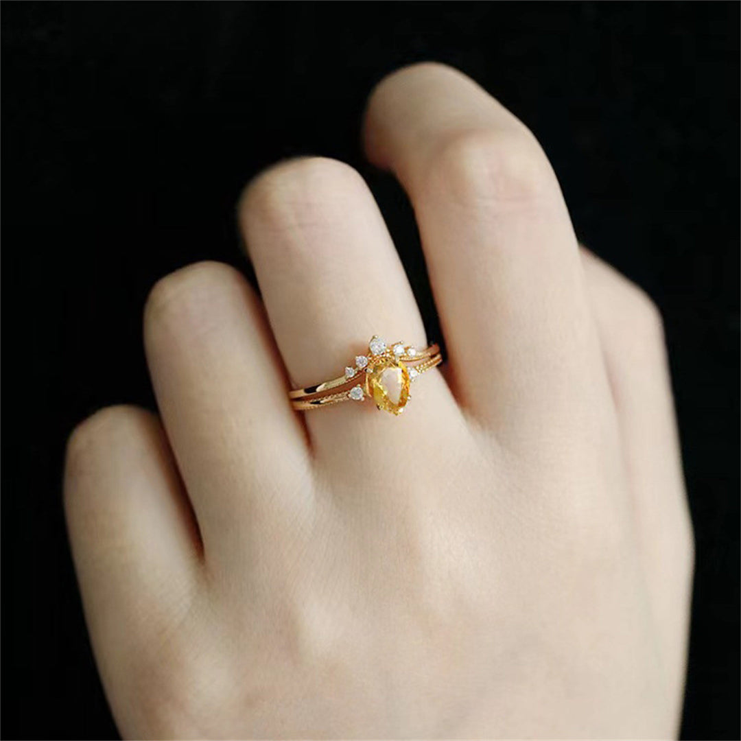 Anello Olivenorma in argento 925 con citrino a forma di goccia in oro 