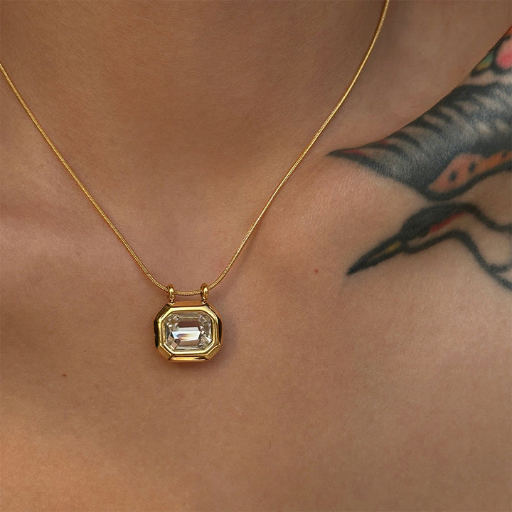 Collana in acciaio inossidabile con cristallo bianco scorrevole Olivenorma 