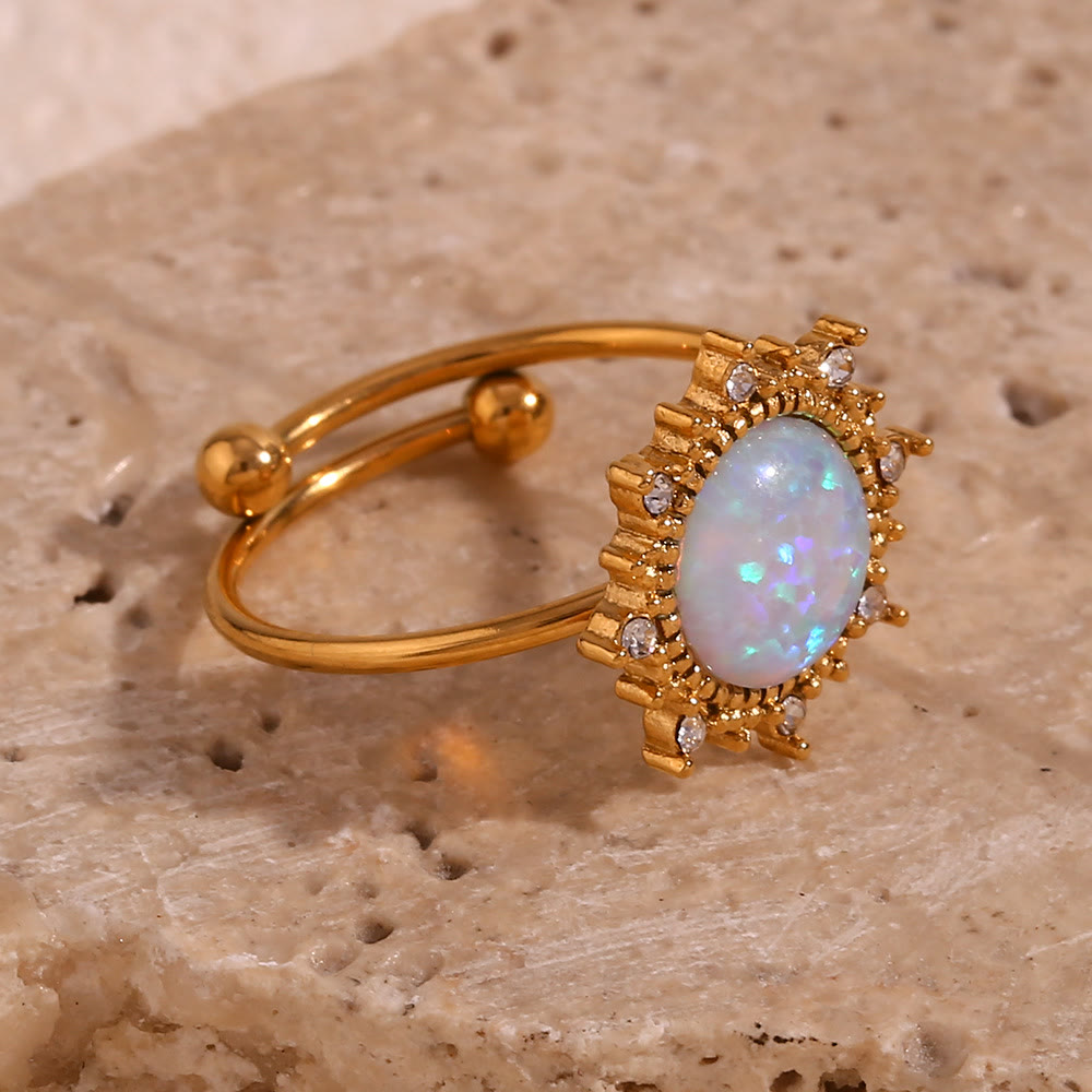 Anello regolabile Olivenorma Natural Opal Sun Heart 