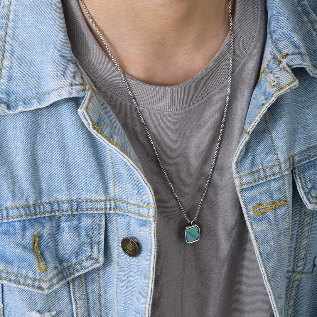 Olivenorma Collana con ciondolo quadrato da uomo con catena lunga per maglione 
