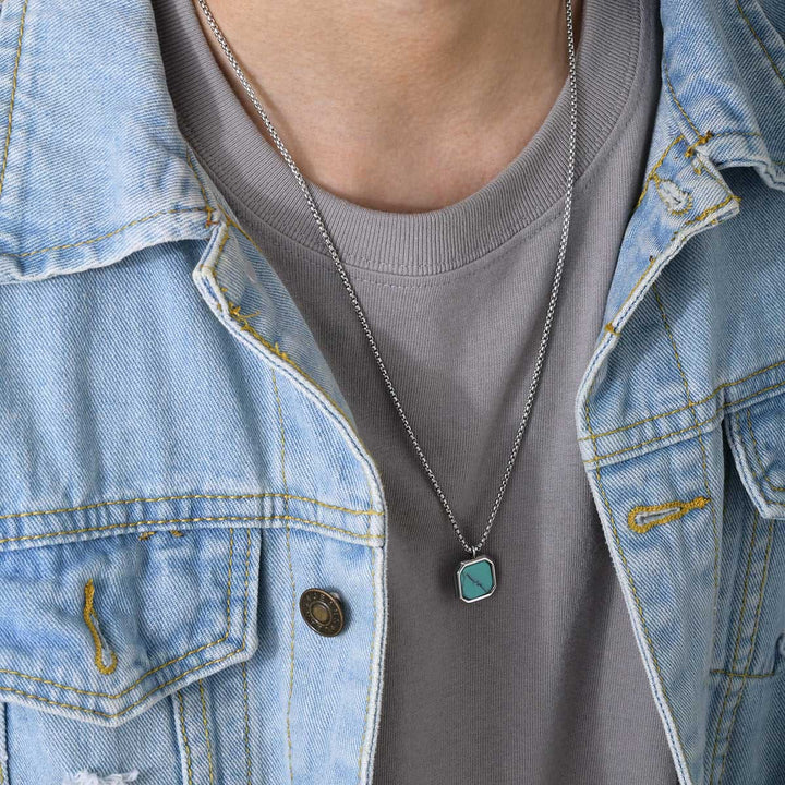 Olivenorma Collana con ciondolo quadrato da uomo con catena lunga per maglione 