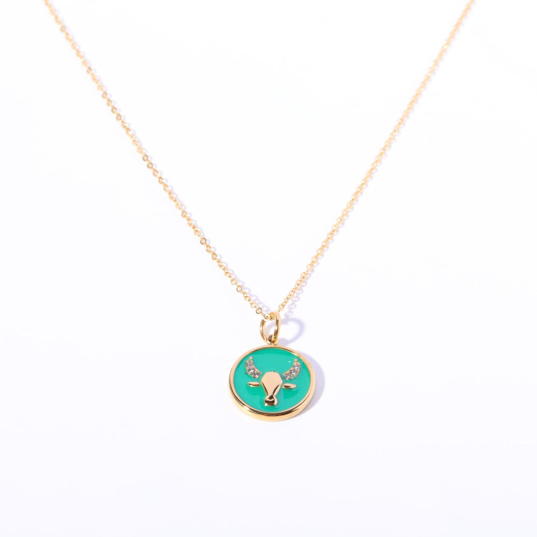 Collana Olivenorma in acciaio inossidabile 18k con zircone bianco e zodiaco vintage