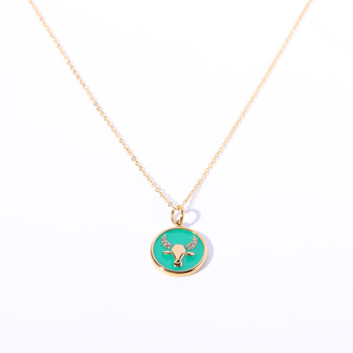 Collana Olivenorma in acciaio inossidabile 18k con zircone bianco e zodiaco vintage