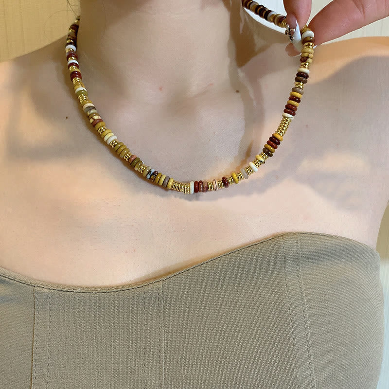 Collana con clavicola in agata naturale con perline Sunset Frisbee Olivenorma