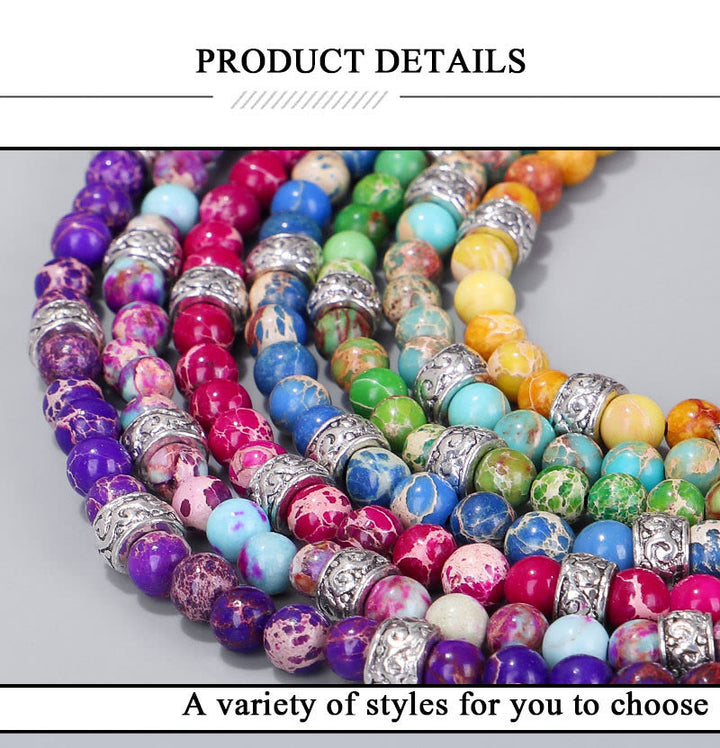 Bracciale intrecciato con perline in pietra imperiale multicolore naturale Olivenorma 