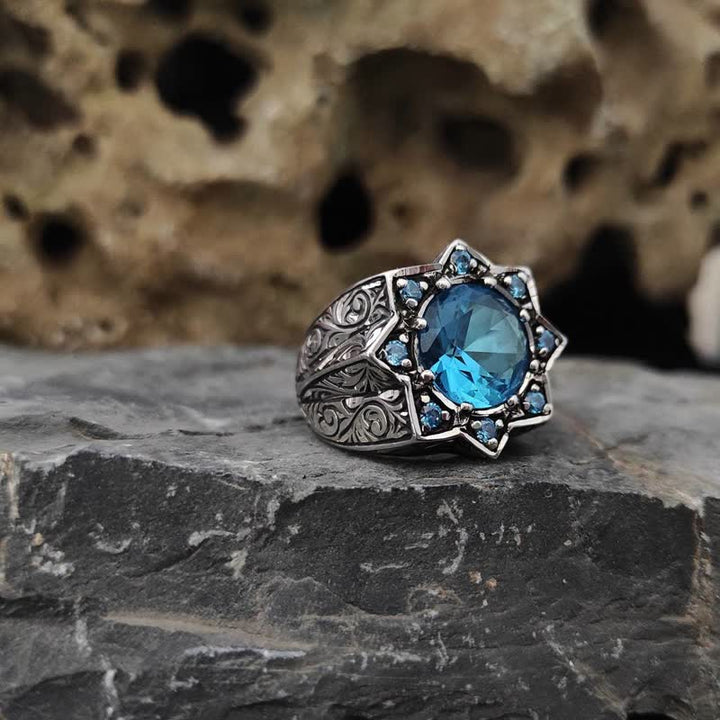 Anello vintage Olivenorma con zaffiro ottagonale a stella 
