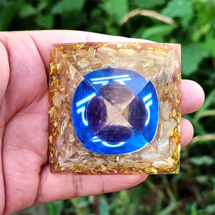 Ametista Olivenorma con Quarzo Ialino Bilancia Zodiaco Orgone Piramide