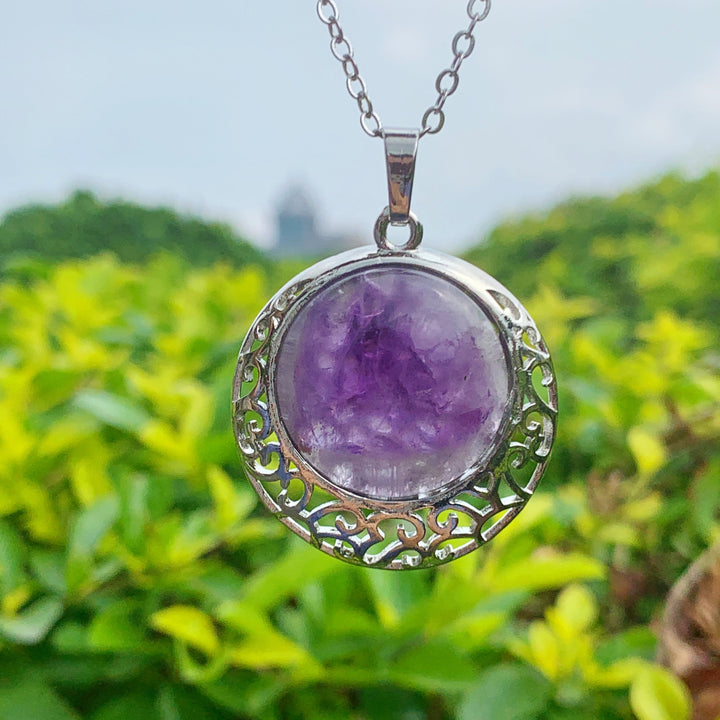 Collana regolabile in pietra autentica di cristallo rotondo Olivenorma