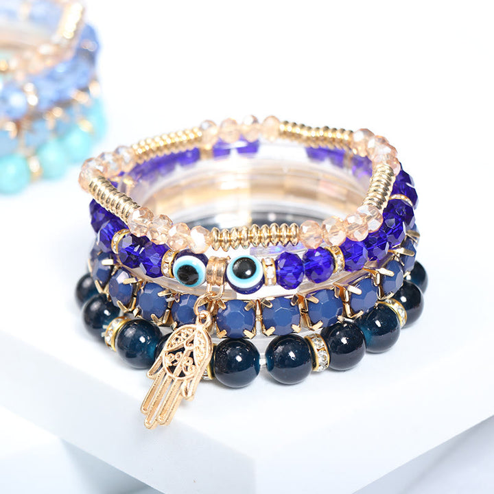 Olivenorma Evil Eye Hamsa Braccialetto di perline a quattro strati
