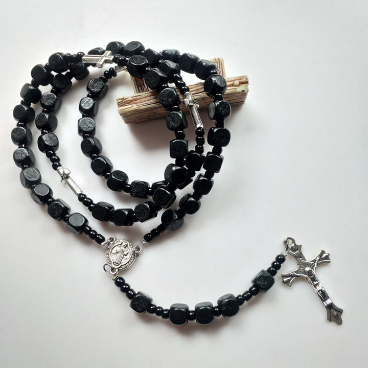 Collana rosario in legno quadrato nero Olivenorma con croce 