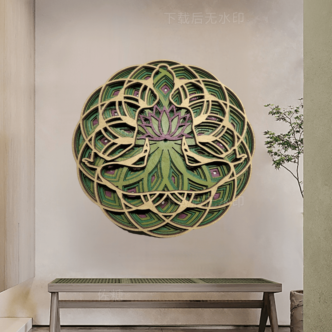 Olivenorma Decorazione murale 3D per meditazione yoga con loto verde