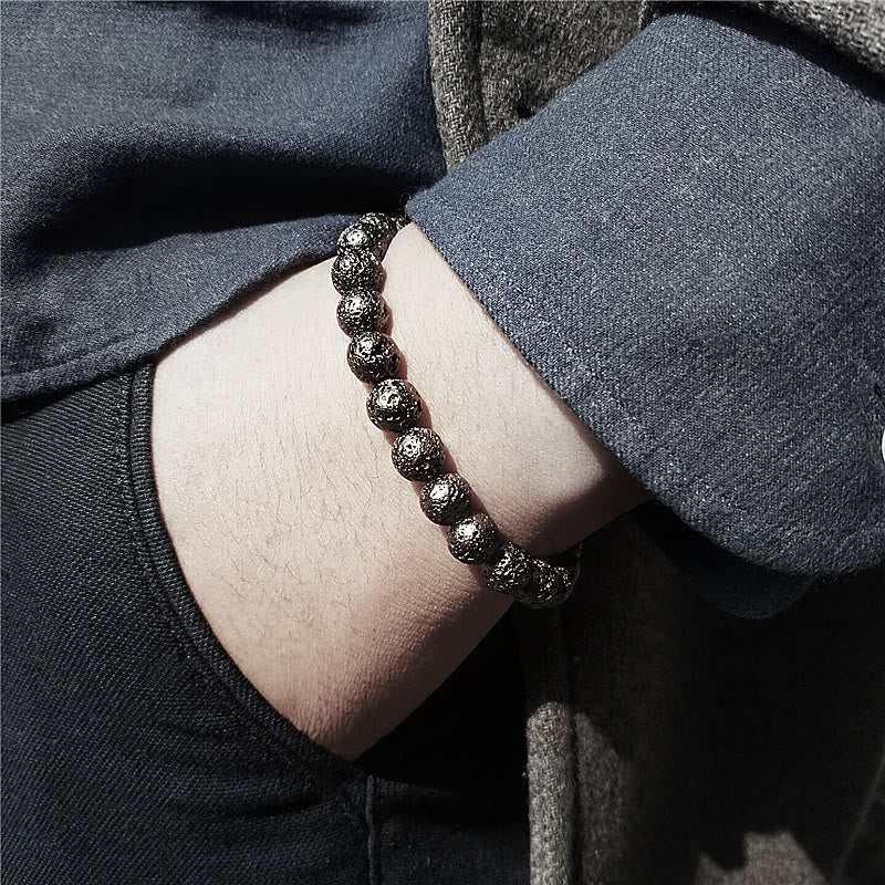 Bracciale da uomo con perline in pietra lavica placcata Olivenorma da 8 mm