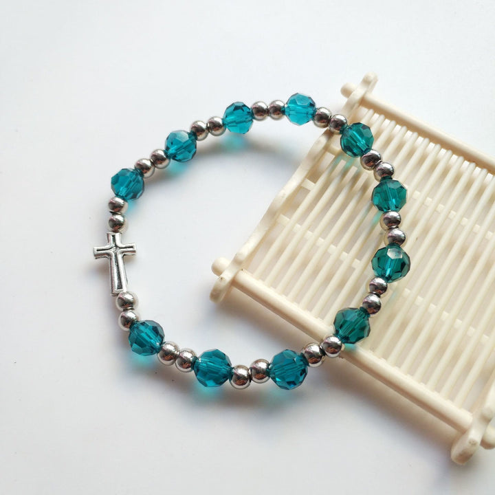 Olivenorma Braccialetto con Croce Cristiana in Lega Elasticizzata con Cristallo Acrilico