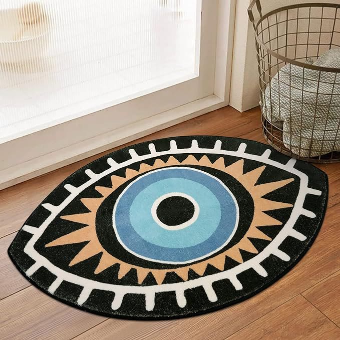 Olivenorma Tappeto antiscivolo per il bagno con motivo Evil Eye nero, lavabile 