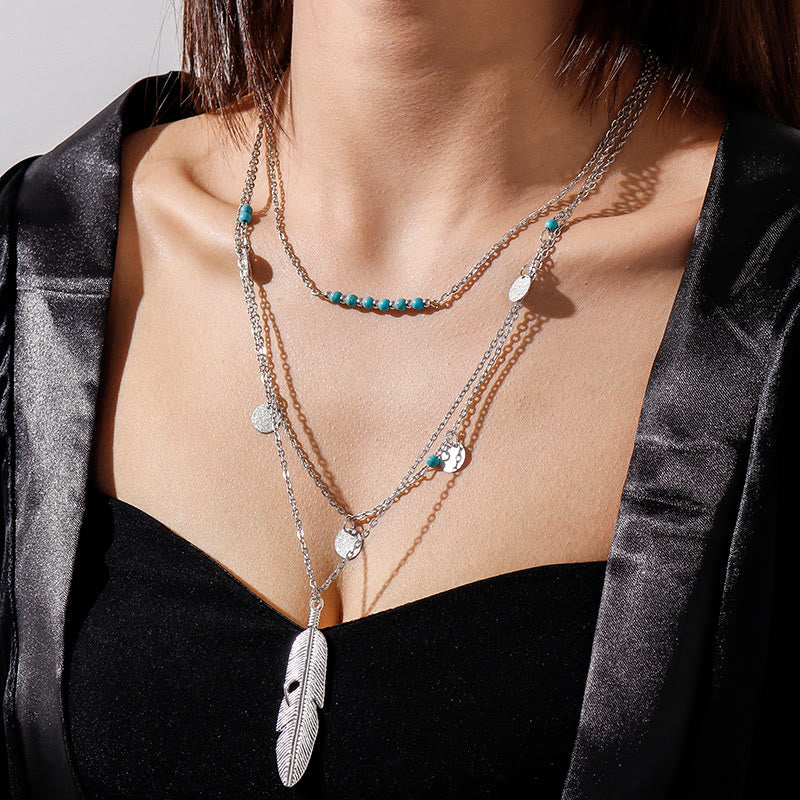 Collana a tre strati con ciondolo a foglia turchese Olivenorma
