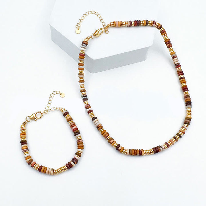 Collana con clavicola in agata naturale con perline Sunset Frisbee Olivenorma