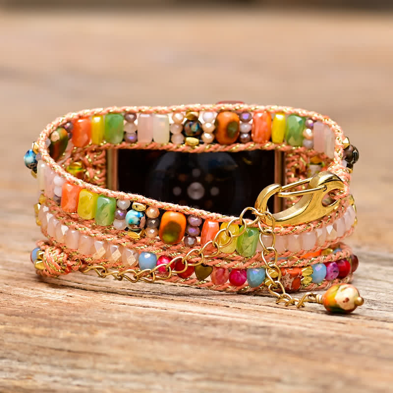 Olivenorma Natural Pink Crystal Colorful Gems Apple Watch Strap Bracciale Avvolgente