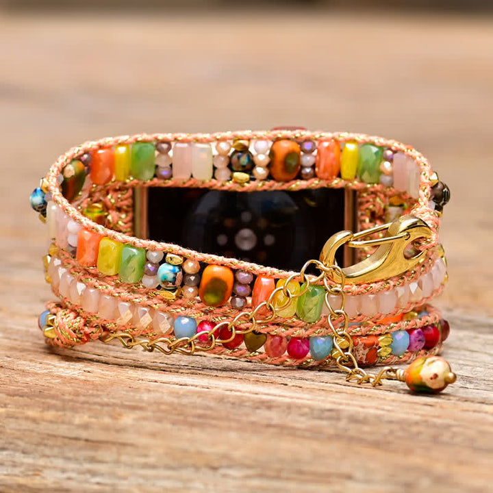 Olivenorma Natural Pink Crystal Colorful Gems Apple Watch Strap Bracciale Avvolgente