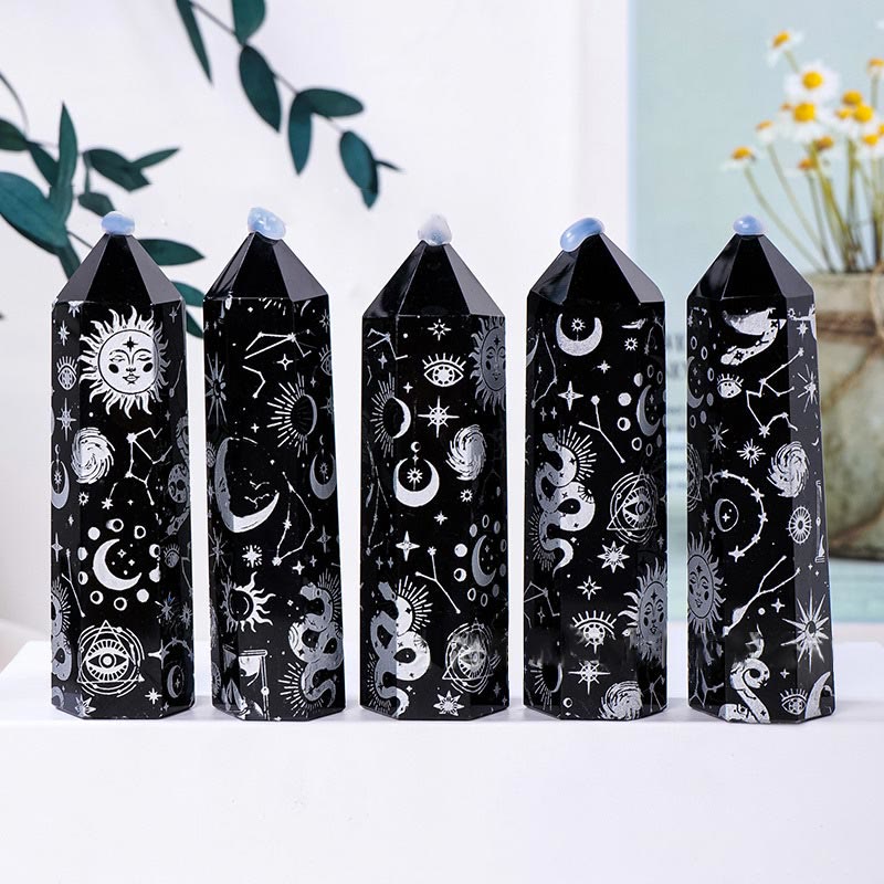 Olivenorma Obsidian Crystal Tower Bacchette di cristallo esagonali