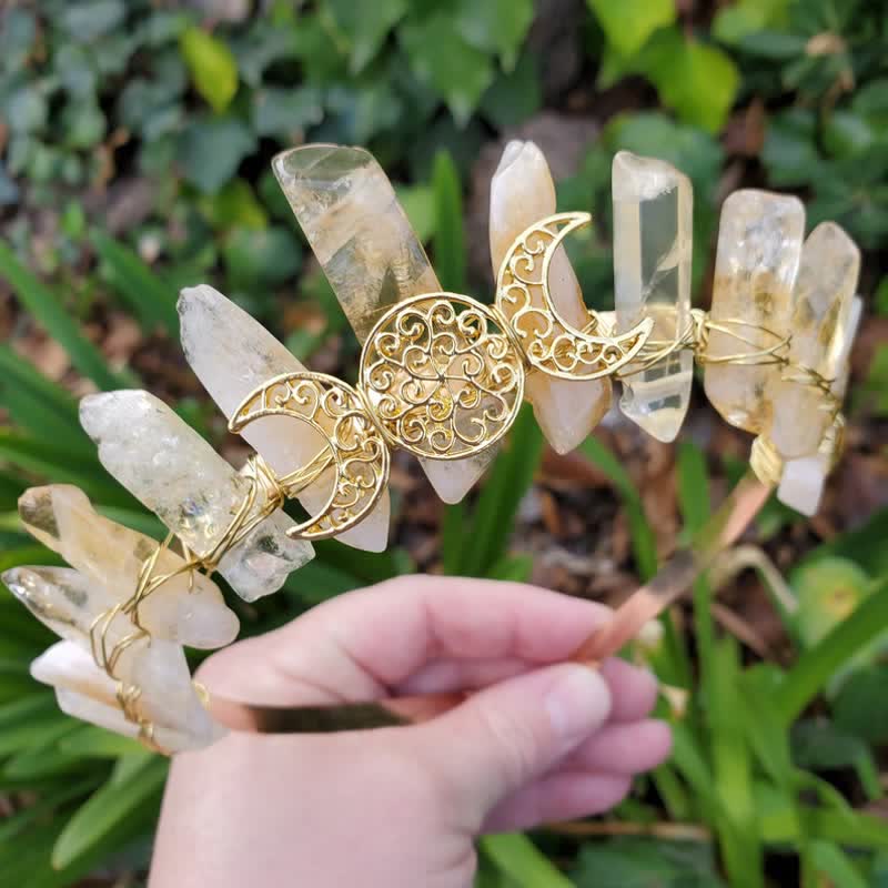 Corona in citrino Olivenorma con corona in cristallo con fase lunare in oro