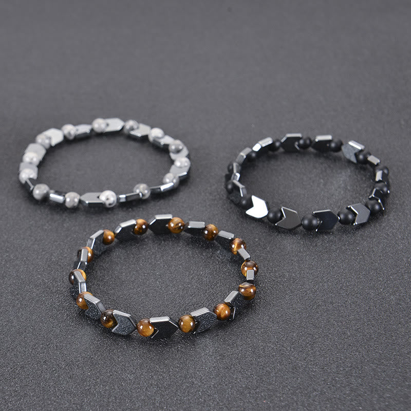 Bracciale da uomo con perline in occhio di tigre ematite e freccia Olivenorma