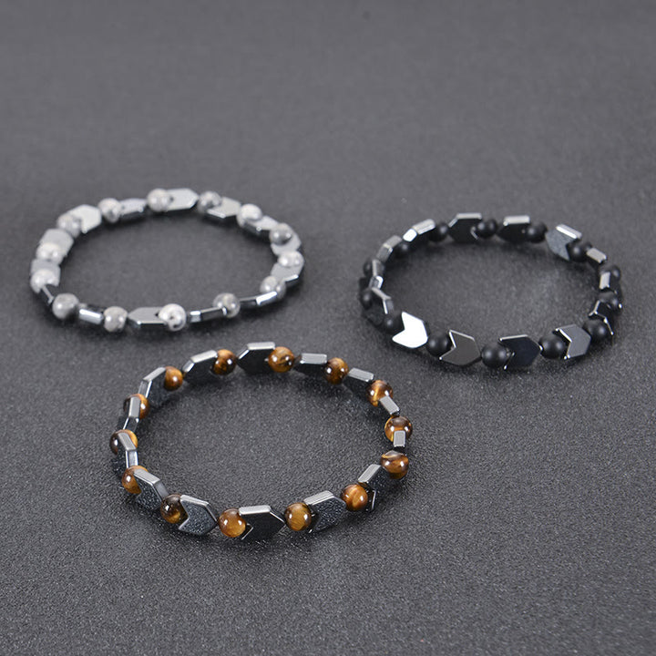 Bracciale da uomo con perline in occhio di tigre ematite e freccia Olivenorma