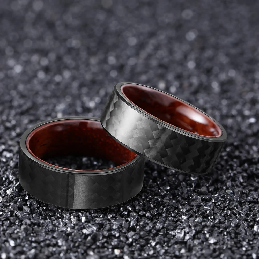 Olivenorma 8mm Anello in legno di barile di whisky in fibra di carbonio twill nero