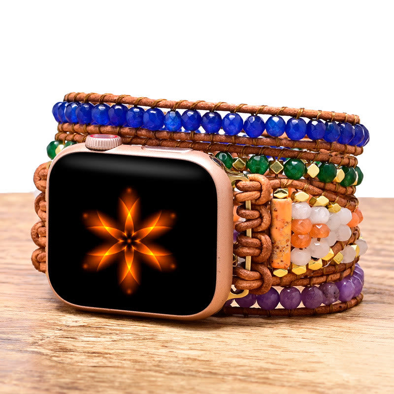Cinturino per Apple Watch intrecciato a mano con perline di cristallo naturale Olivenorma