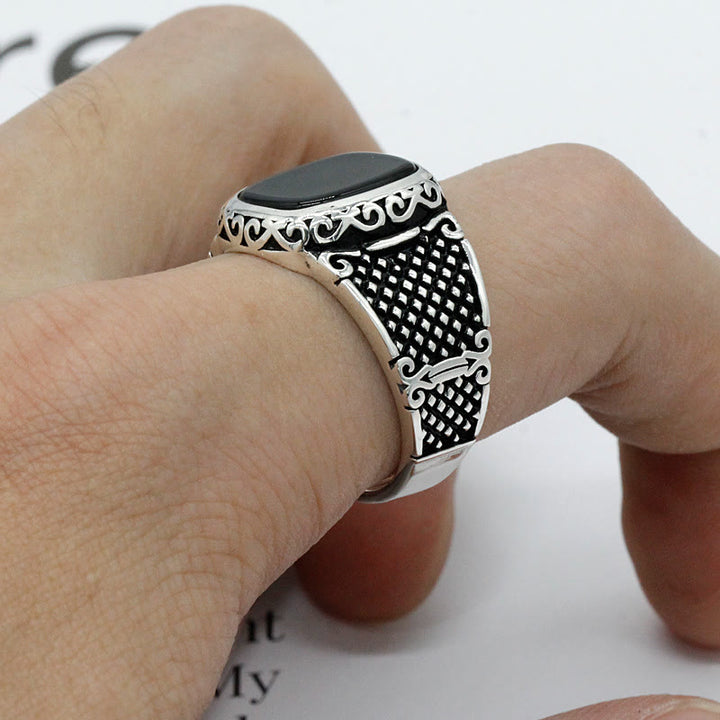 Olivenorma Anello da uomo in argento con onice nero, regalo fantastico
