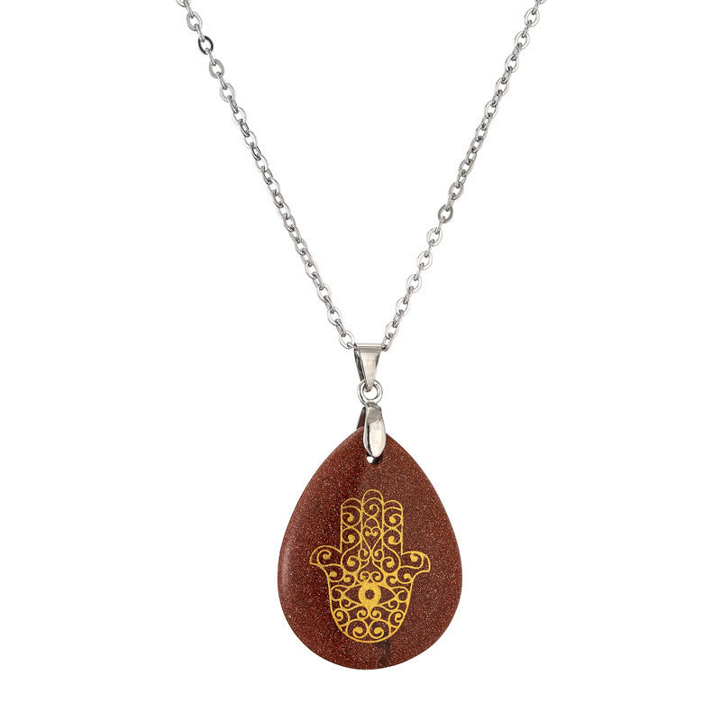 Olivenorma Collana con ciondolo Hamsa in cristallo a forma di goccia naturale