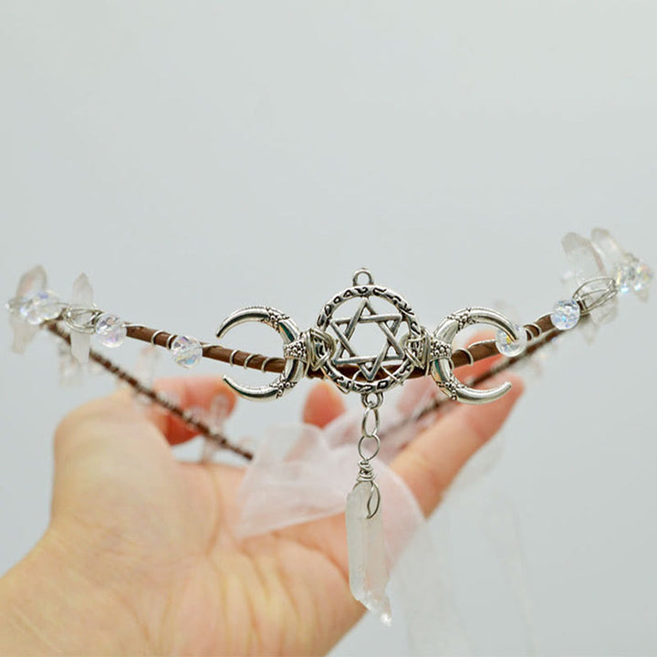 Olivenorma Corona di Luna con Cristallo Bianco e Ametista Naturale 