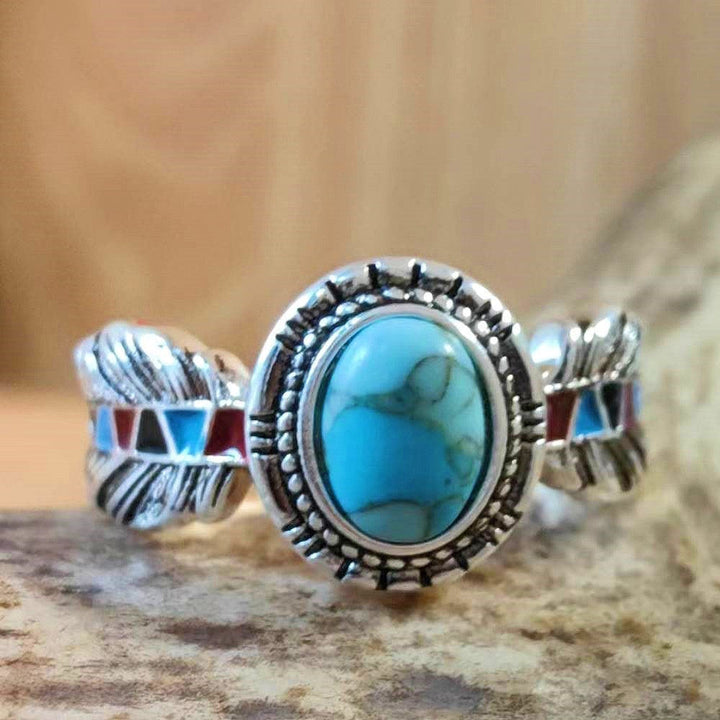 Anello con piuma d'aquila turchese Olivenorma