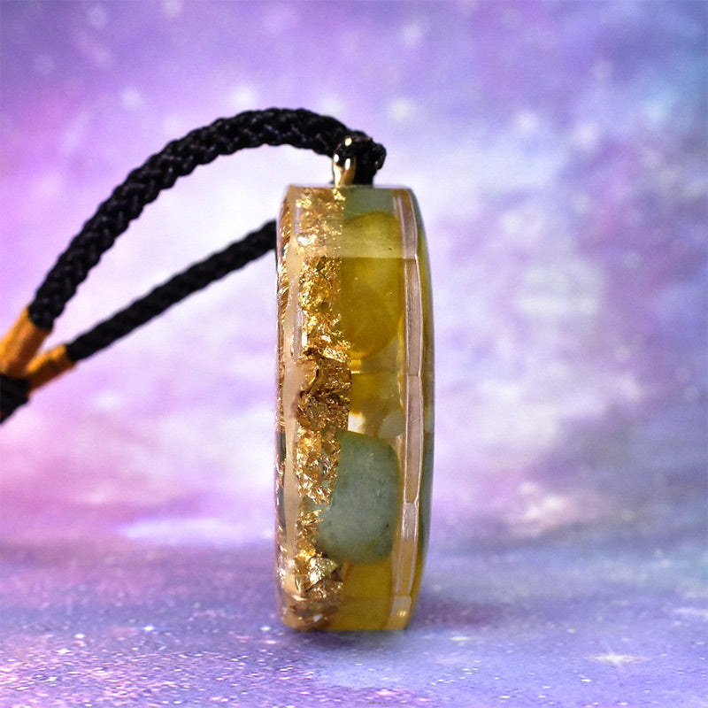 Collana con simbolo del cubo di Metatron in avventurina verde e cristallo trasparente Olivenorma 