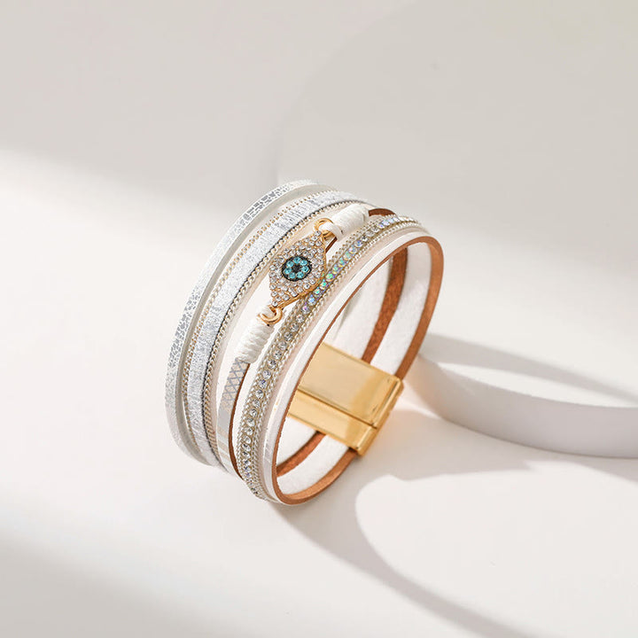 Bracciale Olivenorma Zircon Evil Eye in finta pelle leopardata