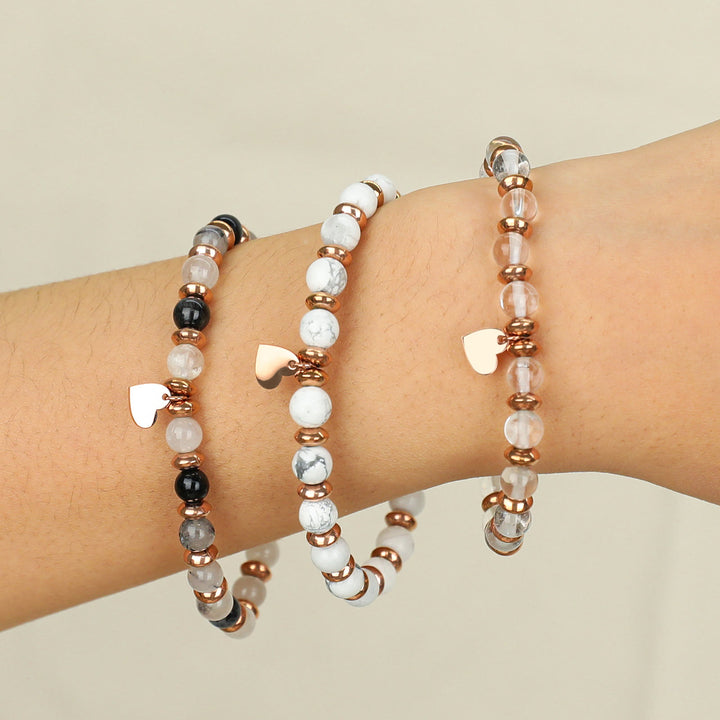 Bracciale con ciondolo a forma di cuore in metallo con perline di cristallo naturale Olivenorma 