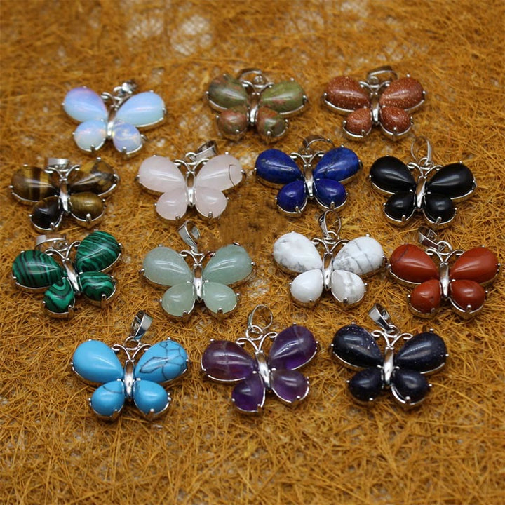 Collana a farfalla con pietra preziosa di cristallo naturale Olivenorma