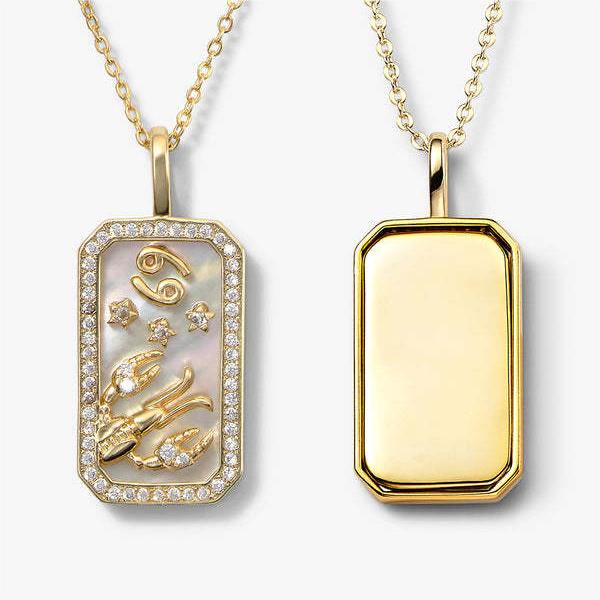 Collana Olivenorma con targhetta incisa con zircone bianco e 12 segni zodiacali 