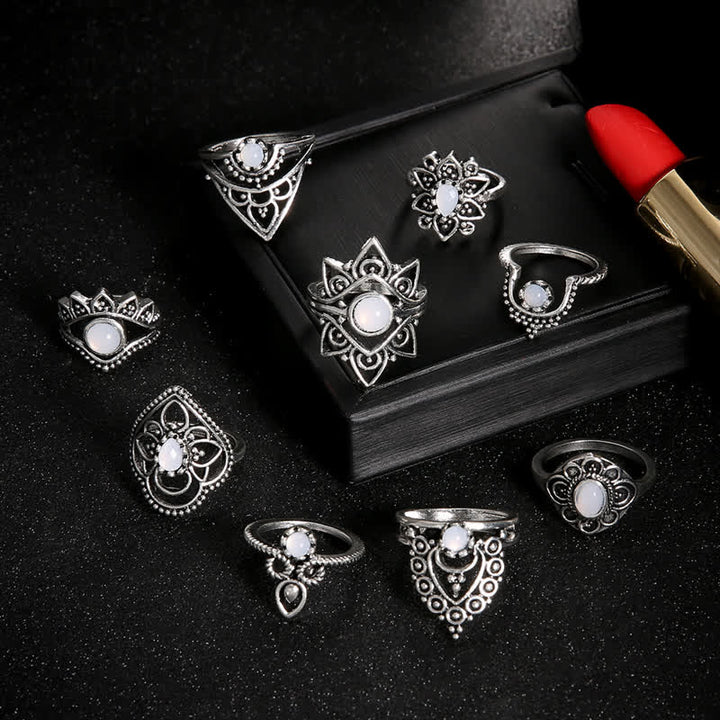 Olivenorma Vintage Moonstone - Set di anelli da 9 pezzi