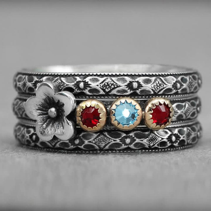Olivenorma Anello con pietre portafortuna personalizzate e incise a forma di fiore