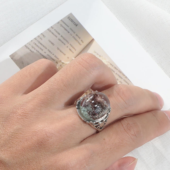 Anello in argento sterling con ragno in quarzo fantasma verde Olivenorma