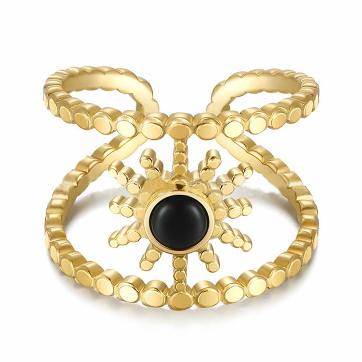 Anello con gemma a forma di stella a otto punte e doppia fila di girasole Olivenorma