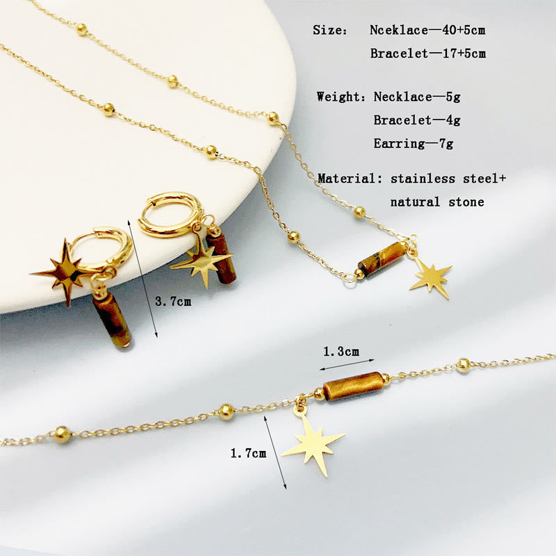 Olivenorma Natural Tiger Eye Star Pendant Orecchini Collana Bracciale