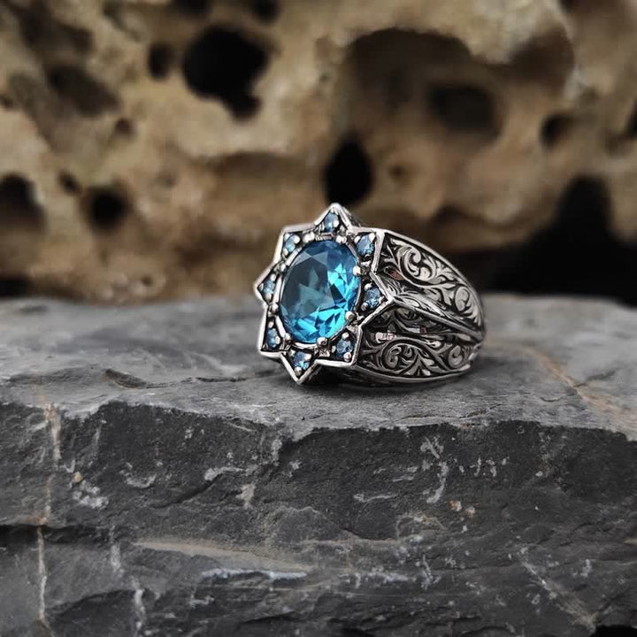 Anello vintage Olivenorma con zaffiro ottagonale a stella 