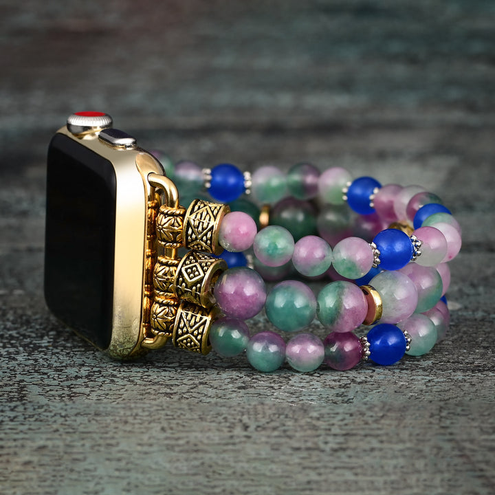 Cinturino Apple Watch con perline rosa e blu e malocchio Olivenorma 