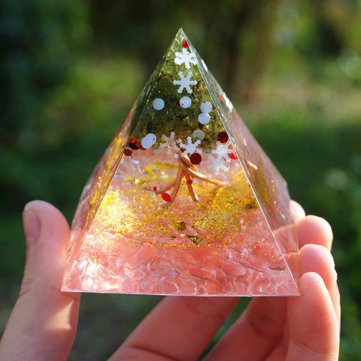 Olivenorma Natale Cristallo Rosa Peridoto Albero della Vita Piramide Orgonica