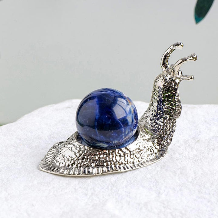 Olivenorma Portapalle di Cristallo Naturale Piccola Decorazione a Forma di Lumaca con Pietre Preziose - Sodalite - Argento - image 20